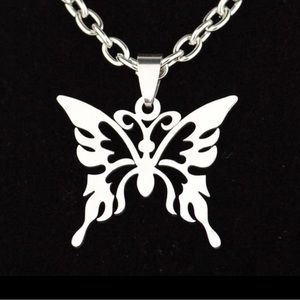 “Tribal Butterfly” Stainless Steel Lasercut Cut-out Hollow Open Abstract Pendant